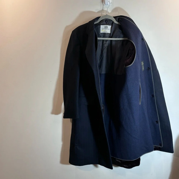 AQUASCUTUM Sz 40 Wool Removable Lining Herringbone Shoulder Pads Mid-Length Coat - Picture 8 of 16